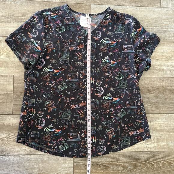Cherokee Scrubs Smart Stuff Gray V Neck Top Size XL School Nurse Supplies Print - Picture 4 of 7
